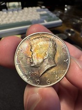 Mezzo dollaro Kennedy 1964 non circolato bellissimo tono arcobaleno doppio aiuto