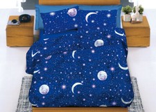 Copripiumino Sacco Piumone In 100% Cotone Disegno Stampa Luna Planetario Notte