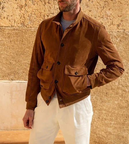 Giacca pelle uomo - marrone, pura