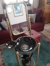 Set Toilette Da Camera ceramica nero e oro Vintage Porta Catino ottone 