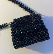 Mini borsa a spalla fatta a mano con perline crystal nere pochette handmade