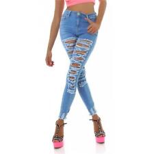 Jeans Skinny Distrutti Da Donna Con Strappi Blu Chiaro #H2474
