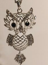 Collana vintage lunga regolabile con gufo snodato con Swarovski portafortuna