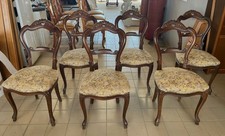 Set 6 sedie sala da pranzo in stile Luigi Filippo in legno intagliato imbottite