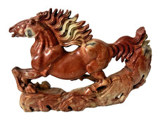 ARTE ORIENTALE FAVOLOSO CAVALLO CON BASE DI PIETRA SAPONARIA