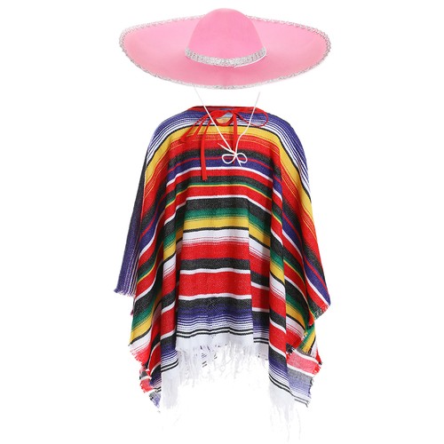 Mexican pink sombrero poncho - mexican,