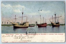 c1907 Chicago Illinois cartolina d'epoca Santa Maria Pinta Nina caravelle spagnole