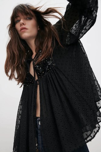 Giacca paillettes nera - , zara