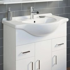 Lavabo semi incasso bianco lucido - foro rubinetto singolo 750 mm bagno contemporaneo