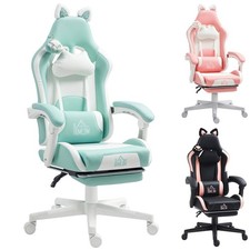 HOMCOM Sedia Gaming con Orecchie, Poggiapiedi, Cuscino Lombare e Cervicale