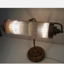 Antica vecchia lampada da tavolo banchieri vintage art deco asta ottone e vetro