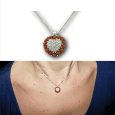 Ciondolo in corallo rosso pietra preziosa italiana di argento 925 catena e pietra con cuore