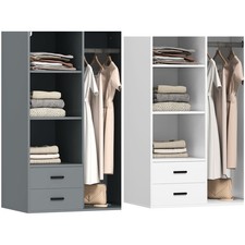 HOMCOM Armadio Moderno con 2 Cassetti, Ripiani Aperti e Appendiabiti