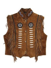 Gilet classico con frange nativi americani, gilet da cowboy vintage in pelle con perline nappe