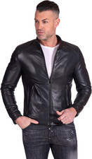 Giacca Pelle Blu Uomo