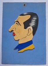 GINO BARTALI ritratto caricatur dipinta a mano legno su faesite 21x15 anni 40/50