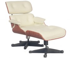 DOLLHOUSE MINIATURE 1956 STYLE WHITE EAMES LOUNGE CHAIR AND OTTOMAN #S8017