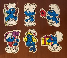 PUFFI Schtroumpfs lotto 6 adesivi Originali anni 80 con i primi 3 della serie PF