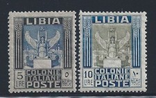 1921 LIBIA, n. 31/32, pittorico, 5 lire e 10 lire, seghettato 13 1/4 x 14, MNH*