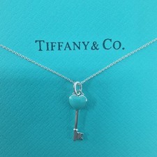 Collana chiave Tiffany & Co. smalto blu cuore ciondolo chiave in argento sterling rara
