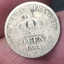 MONETA IMPERO FRANCESE NAPOLEONE III 50 CENT 1864 2,5 grammi ARGENTO 835