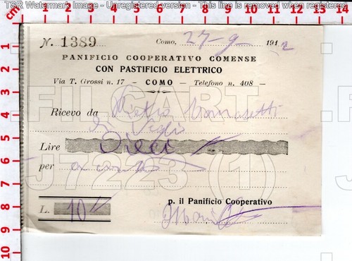 J7223 foglio 1912 ricevuta - j7223,
