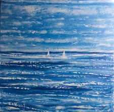 Quadro mare dipinto a olio su tela alta 30 x 30 cm senza cornice 