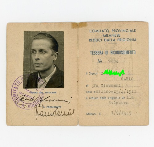 Tessera reduci prigionia 1945 - prigionia,