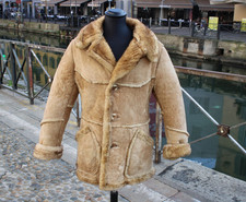 Cappotto Pelle Montone Beige Vintage Anni '70 – Pelliccia Shearling uomo L