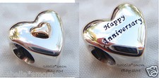 Felice Anniversario Autentico Pandora Argento / 14K Cuore Oro Charm 791290 New W