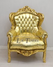 Sedia Poltrona Germany Trono Barocco foglia oro ecopelle oro swarovski AL4227