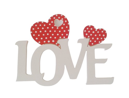 Scritta legno love con - in,