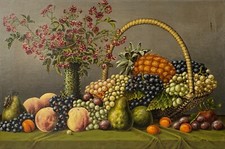 Quadro a Olio Natura Morta Con Frutta E Fiori J.S.1913 Danneggiata