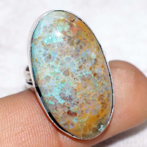 Anello corallo fossile - , blu