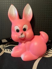 Ledra plastic pupazzo in gomma anni 70 coniglio rosa con sonaglio funzionante