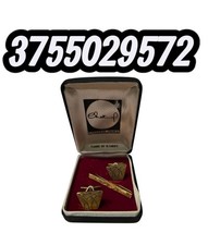 gemelli e fermacravatte in metallo placcato oro vintage con scatola Chatehoud FR