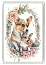 CORGI DOG PUPPY & FLOWERS ART