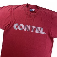 Camicia vintage anni 80 Contel Defunct Telecom Company marca Maroon Tech punto singolo USA