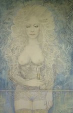 QUADRO VINTAGE MODERNO ACQUERELLO GELO RITRATTO FEMMINILE FIRMATO PANCALDI P29