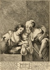 Figure antiche stampa maestro-Elia che parla con una donna e un ragazzo-Prenner-1733