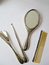 Argento 800 antico specchio da toeletta + pettine + calzascarpe + tiralacci