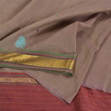 Sari indiani marroni vintage sanscriti tessuto zari sari 100% puro cotone...