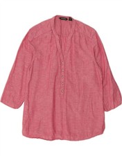 Top blusa donna EDDIE BAUER manica 3/4 UK 16 grande lino rosa DW19
