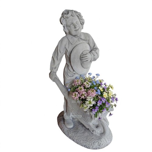 Statua fioriera bambino con - statua,