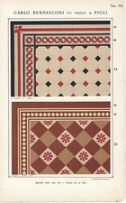 Stampa antica PIASTRELLE PAVIMENTI MATTONELLE QUADRATE Tav. 7 1914 Antique print
