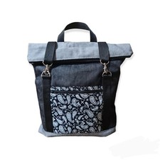 zaino donna in tessuto jeans a 2 colori,foderato. INTERAMENTE CUCITO A MANO.