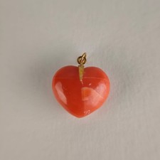 Ciondolo vintage a forma di cuore, in corallo rosso naturale, staffa oro 18 kt