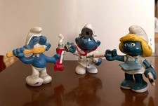 3 Puffi originali 1978-81: puffo lava i denti, dottore e puffetta infermiera. 