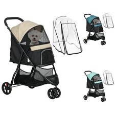 PawHut Passeggino Cani Pieghevole 3 Ruote con Copertura Antipioggia