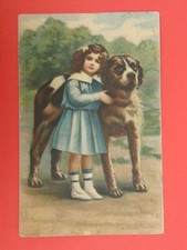 Illustratore sconosciuto vecchia cartolina bambina cane san bernardo